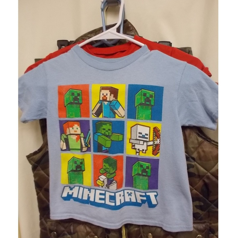 Minecraft Mad Engine Boys Light Blue Graphic T-Shirt Characters Size 4